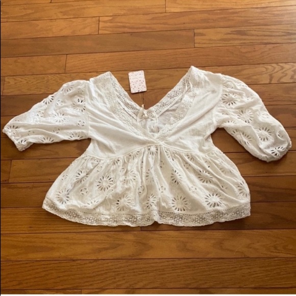 Free People Tops - Free People White Floral Embroidered Top